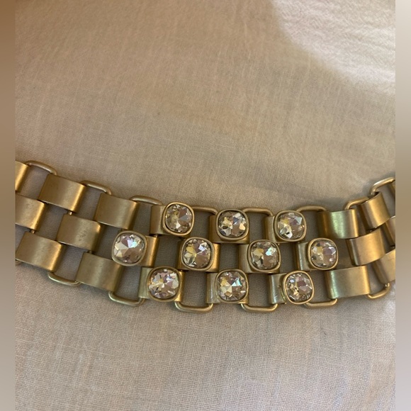 Antiqued Gold Tone Book Chain Design Bracelet w/ Bezel Set Clear Stones‎ - Picture 5 of 10